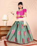 Girls Silk Lehenga Choli Set with Dupatta – Designer Festive Ethnic Wear for Kids Wedding, Party & Navratri Outfit