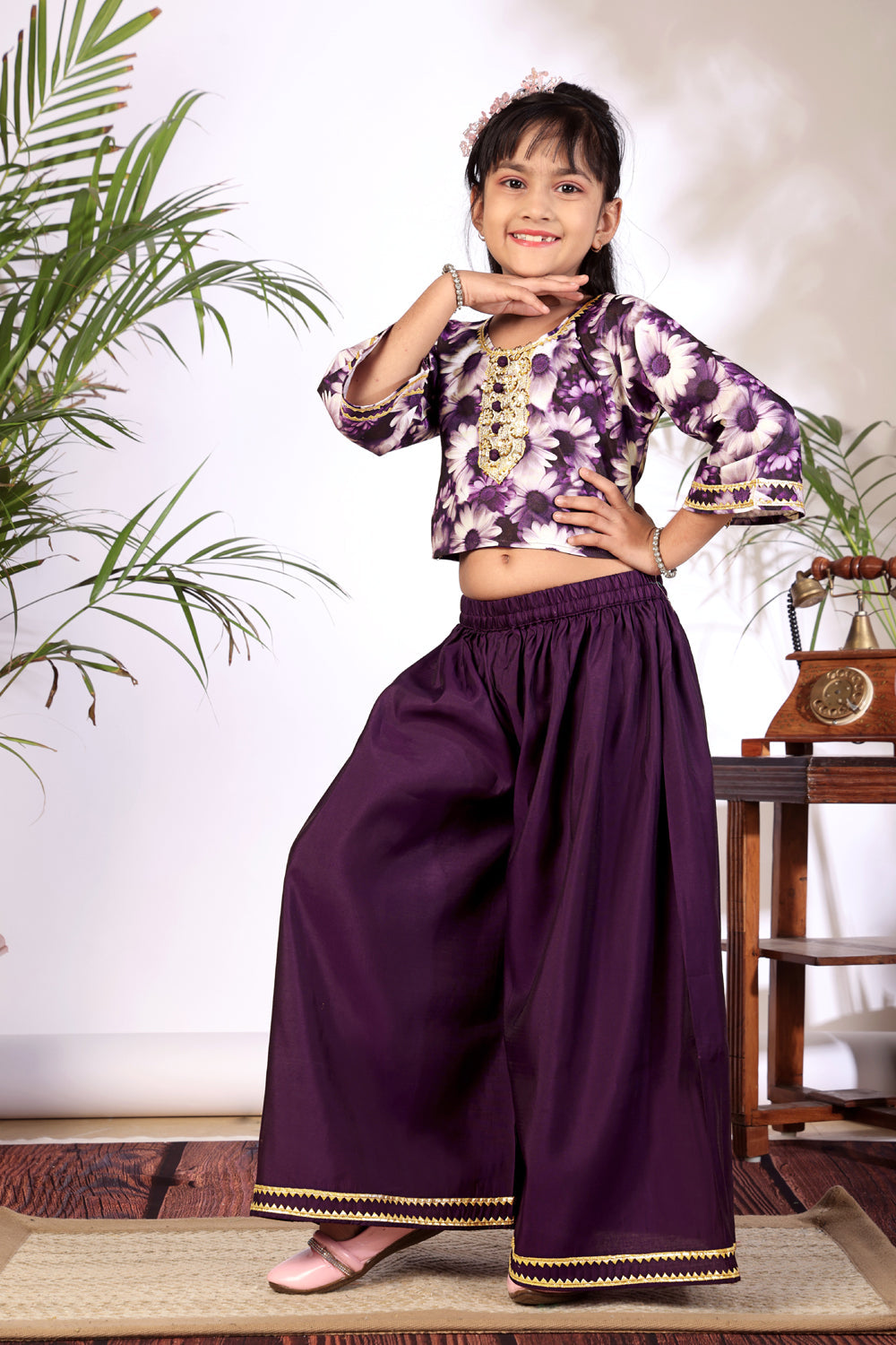 Girls Crop Top Palazzo Set – Designer Kids Ethnic Co-Ord Outfit for Festive, Wedding & Party Wear