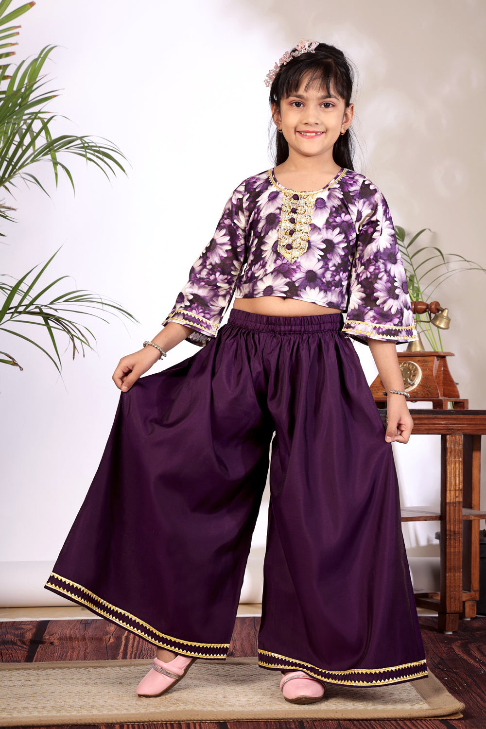 Girls Crop Top Palazzo Set – Designer Kids Ethnic Co-Ord Outfit for Festive, Wedding & Party Wear