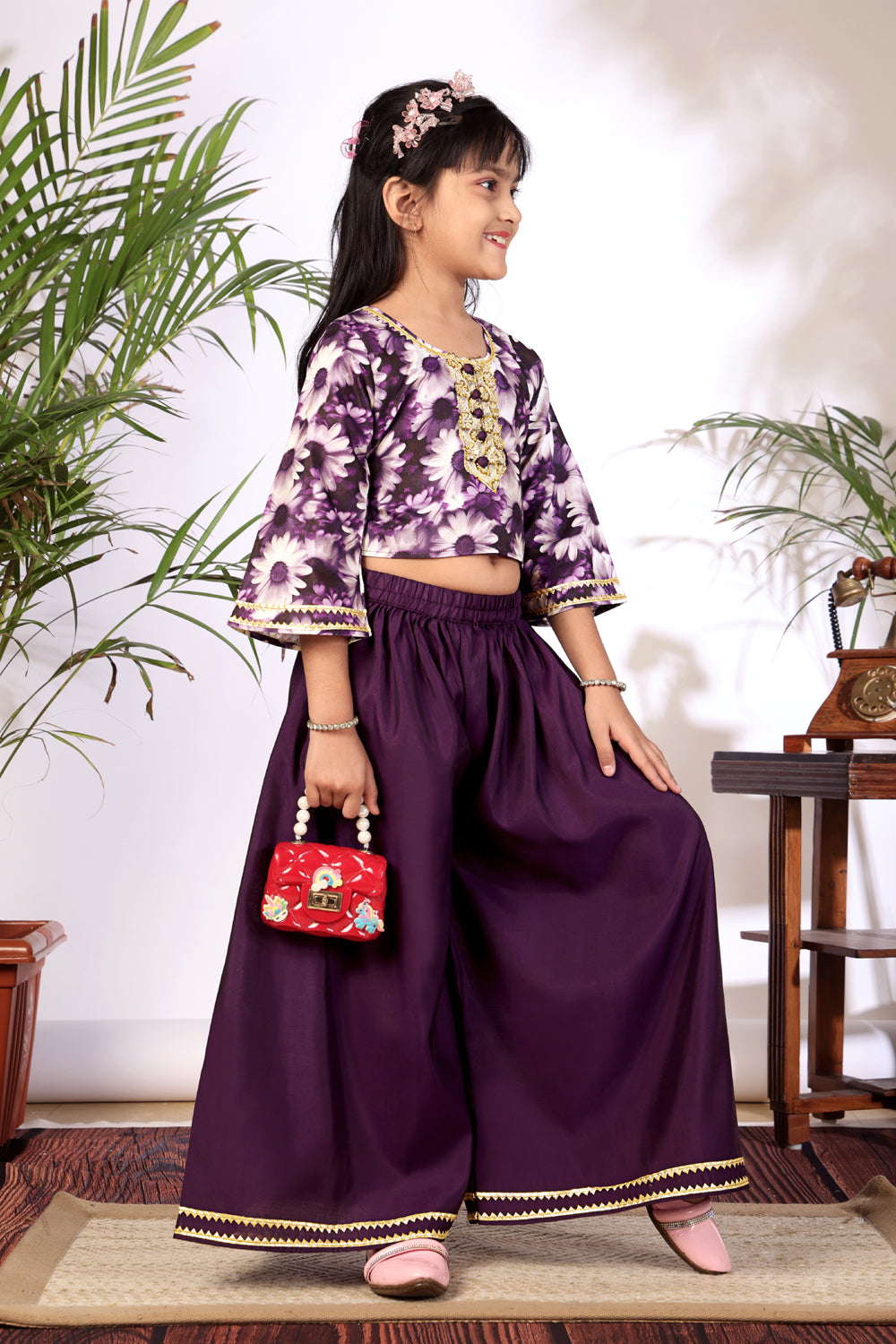 Girls Crop Top Palazzo Set – Designer Kids Ethnic Co-Ord Outfit for Festive, Wedding & Party Wear