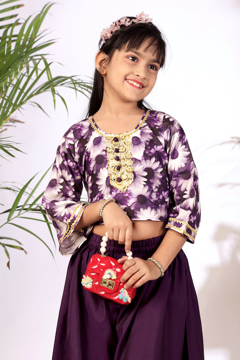 Girls Crop Top Palazzo Set – Designer Kids Ethnic Co-Ord Outfit for Festive, Wedding & Party Wear