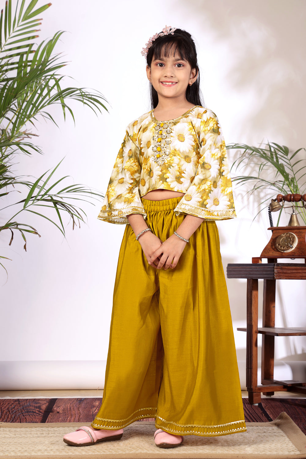 Girls Crop Top Palazzo Set – Designer Kids Ethnic Co-Ord Outfit for Festive, Wedding & Party Wear