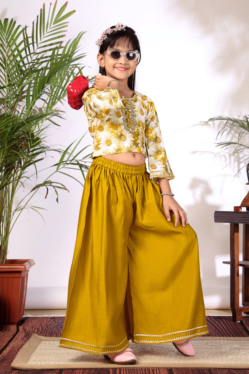 Girls Crop Top Palazzo Set – Designer Kids Ethnic Co-Ord Outfit for Festive, Wedding & Party Wear