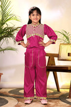 Girls Ethnic Co-Ord Set with Embroidered Jacket Style Top & Palazzo Pants – Kids Festive & Party Wear Outfit