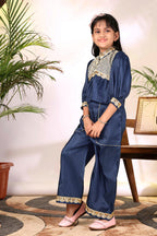 Girls Ethnic Co-Ord Set with Embroidered Jacket Style Top & Palazzo Pants – Kids Festive & Party Wear Outfit