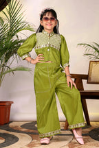 Girls Ethnic Co-Ord Set with Embroidered Jacket Style Top & Palazzo Pants – Kids Festive & Party Wear Outfit