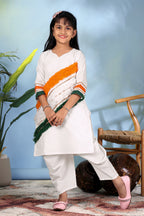 Girls White Ethnic Kurta Set with Tiranga Design – Kids Independence Day Outfit | Republic Day Dress for Girls