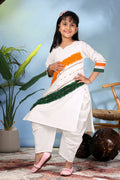 Girls White Ethnic Kurta Set with Tiranga Design – Kids Independence Day Outfit | Republic Day Dress for Girls