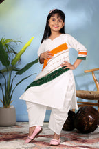 Girls White Ethnic Kurta Set with Tiranga Design – Kids Independence Day Outfit | Republic Day Dress for Girls
