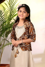 Girls Ethnic Gown with Designer Koti Jacket – Kids Festive Wear Dress | Party Wear Lehenga Style Gown for Girls