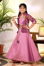 Girls Ethnic Gown with Designer Koti Jacket – Kids Festive Wear Dress | Party Wear Lehenga Style Gown for Girls
