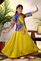 Girls Ethnic Gown with Designer Koti Jacket – Kids Festive Wear Dress | Party Wear Lehenga Style Gown for Girls