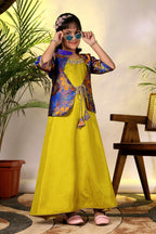 Girls Ethnic Gown with Designer Koti Jacket – Kids Festive Wear Dress | Party Wear Lehenga Style Gown for Girls