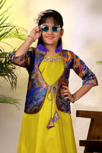 Girls Ethnic Gown with Designer Koti Jacket – Kids Festive Wear Dress | Party Wear Lehenga Style Gown for Girls