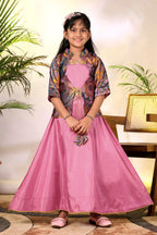 Girls Ethnic Gown with Designer Koti Jacket – Kids Festive Wear Dress | Party Wear Lehenga Style Gown for Girls