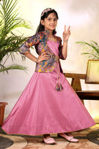 Girls Ethnic Gown with Designer Koti Jacket – Kids Festive Wear Dress | Party Wear Lehenga Style Gown for Girls
