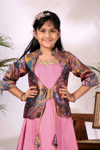 Girls Ethnic Gown with Designer Koti Jacket – Kids Festive Wear Dress | Party Wear Lehenga Style Gown for Girls