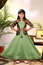 Girls Ethnic Gown with Designer Koti Jacket – Kids Festive Wear Dress | Party Wear Lehenga Style Gown for Girls