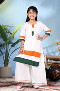 Girls White Kurta Palazzo Set with Tricolor Design – Kids Independence Day Dress | Republic Day Ethnic Wear for Girls