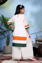 Girls White Kurta Palazzo Set with Tricolor Design – Kids Independence Day Dress | Republic Day Ethnic Wear for Girls