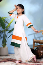Girls White Kurta Palazzo Set with Tricolor Design – Kids Independence Day Dress | Republic Day Ethnic Wear for Girls