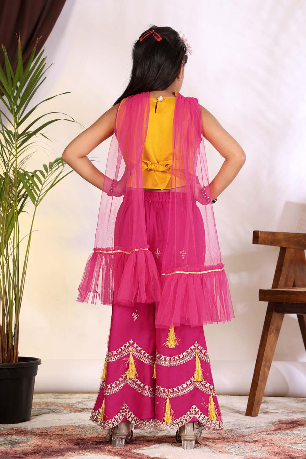 Girls Indo Western Palazzo Set with Tassel Detail & Dupatta