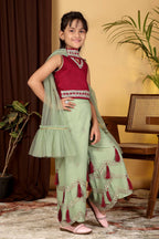 Girls Indo Western Palazzo Set with Tassel Detail & Dupatta
