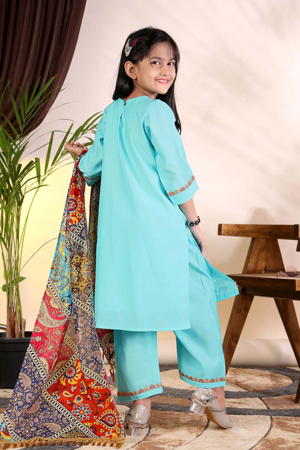 Girls Kurta Palazzo Set with Printed Dupatta – Kids Ethnic Wear Suit | Festive & Party Wear Dress for Girls