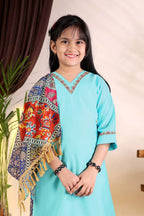Girls Kurta Palazzo Set with Printed Dupatta – Kids Ethnic Wear Suit | Festive & Party Wear Dress for Girls
