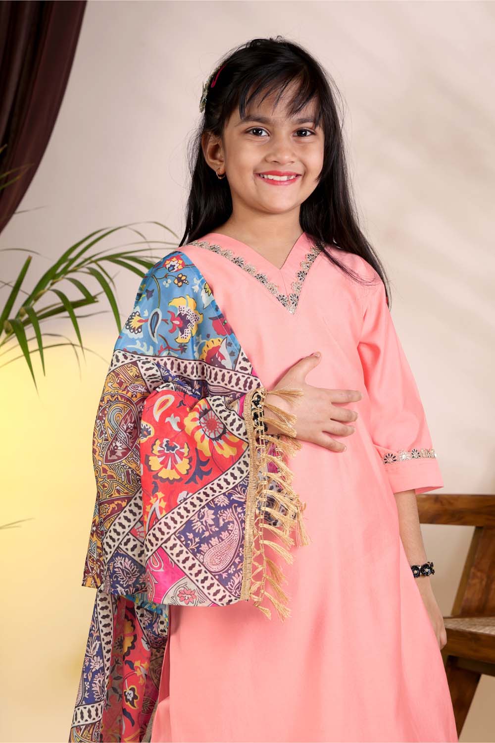 Girls Kurta Palazzo Set with Printed Dupatta – Kids Ethnic Wear Suit | Festive & Party Wear Dress for Girls