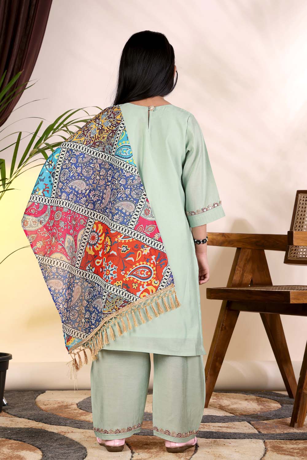 Girls Kurta Palazzo Set with Printed Dupatta – Kids Ethnic Wear Suit | Festive & Party Wear Dress for Girls