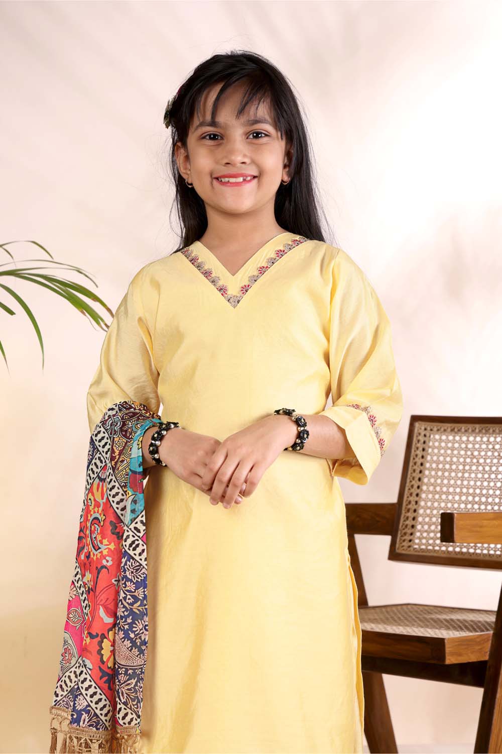 Girls Kurta Palazzo Set with Printed Dupatta – Kids Ethnic Wear Suit | Festive & Party Wear Dress for Girls