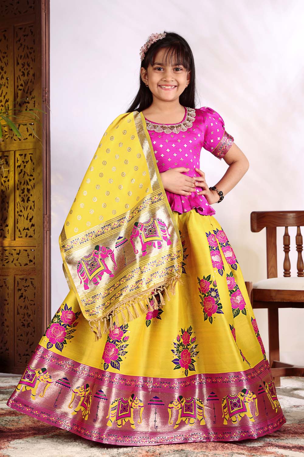 Girls Lehenga Choli Set with Banarasi Dupatta – Kids Festive Ethnic Wear | Wedding & Party Wear Dress