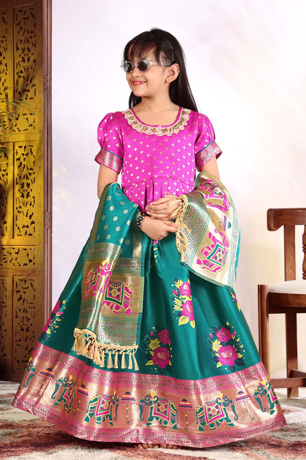 Girls Lehenga Choli Set with Banarasi Dupatta – Kids Festive Ethnic Wear | Wedding & Party Wear Dress