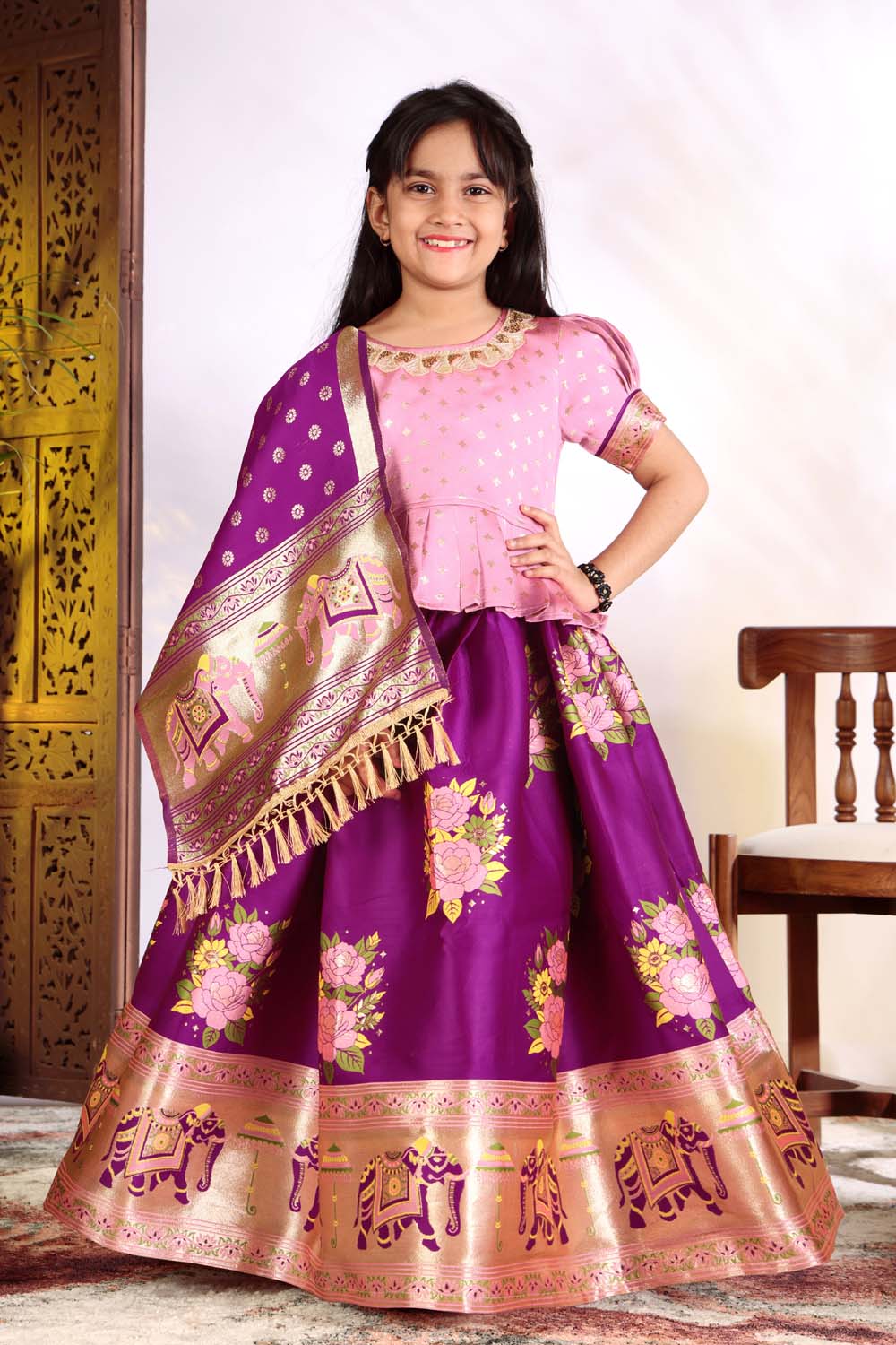 Girls Lehenga Choli Set with Banarasi Dupatta – Kids Festive Ethnic Wear | Wedding & Party Wear Dress