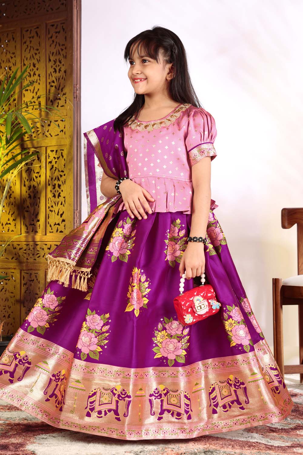Girls Lehenga Choli Set with Banarasi Dupatta – Kids Festive Ethnic Wear | Wedding & Party Wear Dress