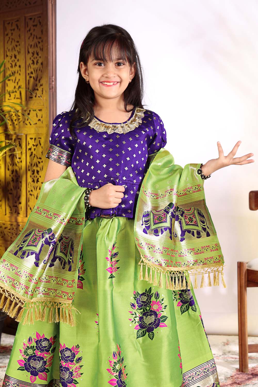 Girls Lehenga Choli Set with Banarasi Dupatta – Kids Festive Ethnic Wear | Wedding & Party Wear Dress