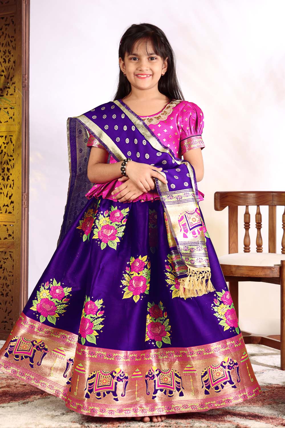 Girls Lehenga Choli Set with Banarasi Dupatta – Kids Festive Ethnic Wear | Wedding & Party Wear Dress