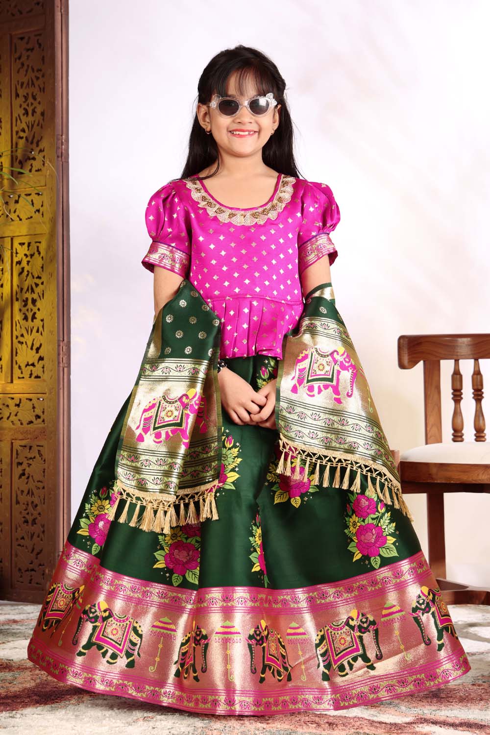 Girls Lehenga Choli Set with Banarasi Dupatta – Kids Festive Ethnic Wear | Wedding & Party Wear Dress