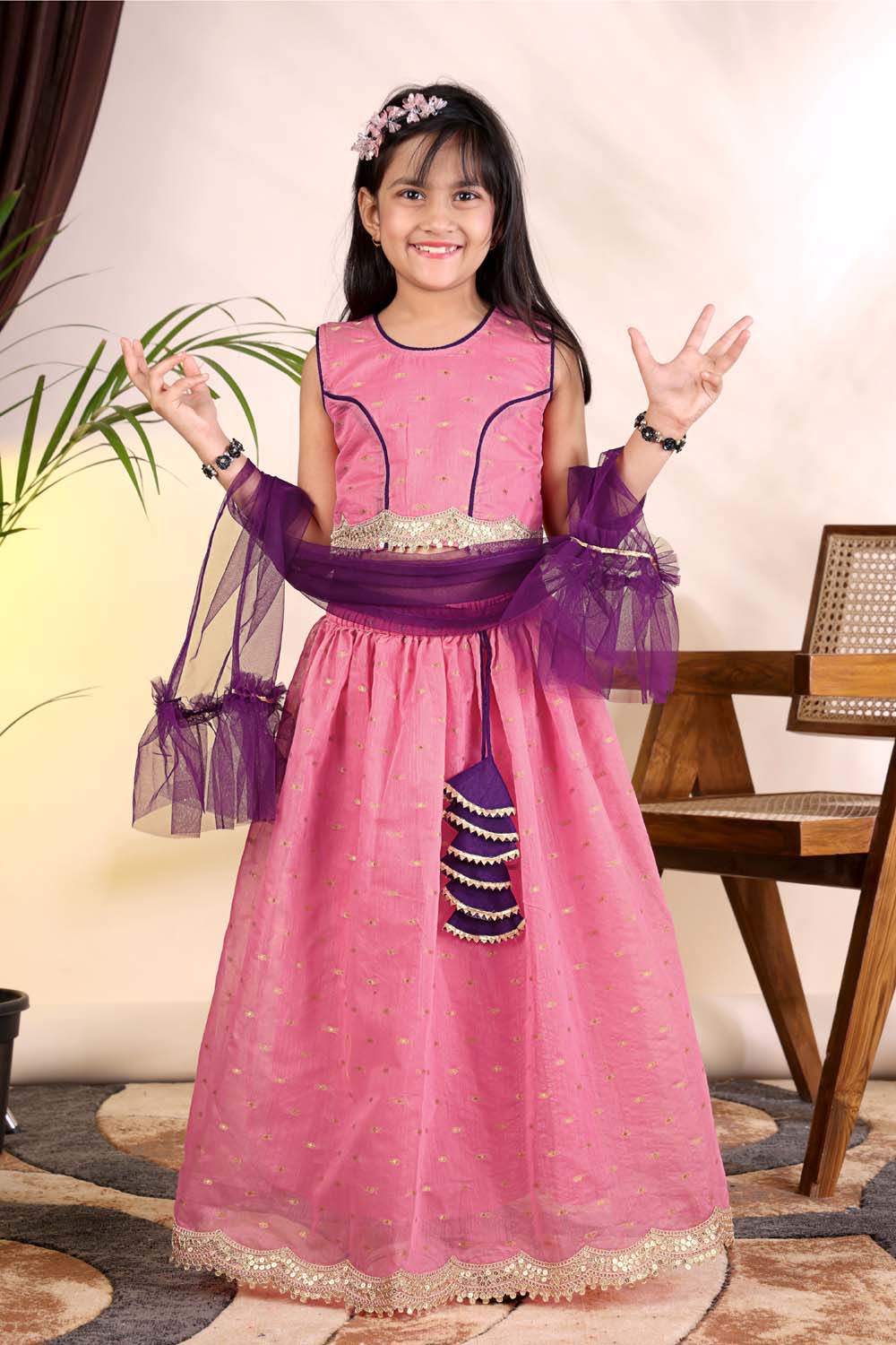 Girls Trendy Lehenga Choli Set with Net Dupatta – Kids Festive & Party Wear Ethnic Outfit