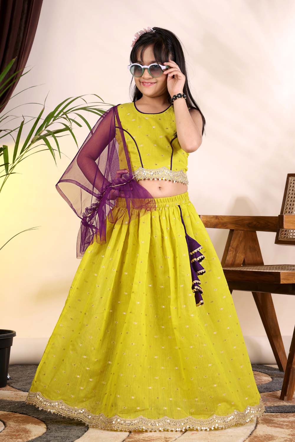 Girls Trendy Lehenga Choli Set with Net Dupatta – Kids Festive & Party Wear Ethnic Outfit