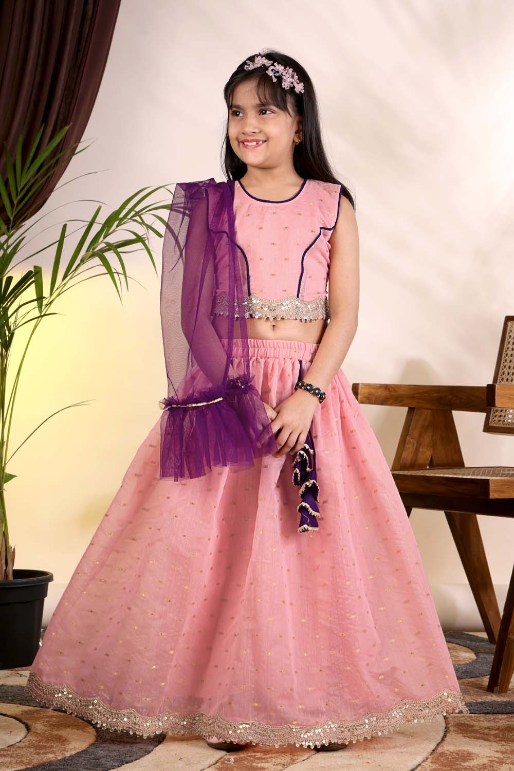 Girls Trendy Lehenga Choli Set with Net Dupatta – Kids Festive & Party Wear Ethnic Outfit