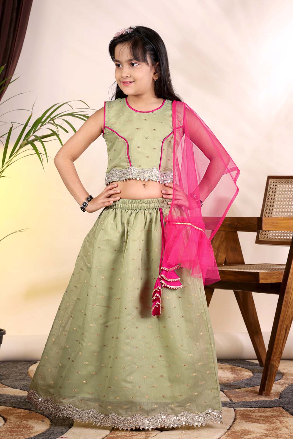 Girls Trendy Lehenga Choli Set with Net Dupatta – Kids Festive & Party Wear Ethnic Outfit