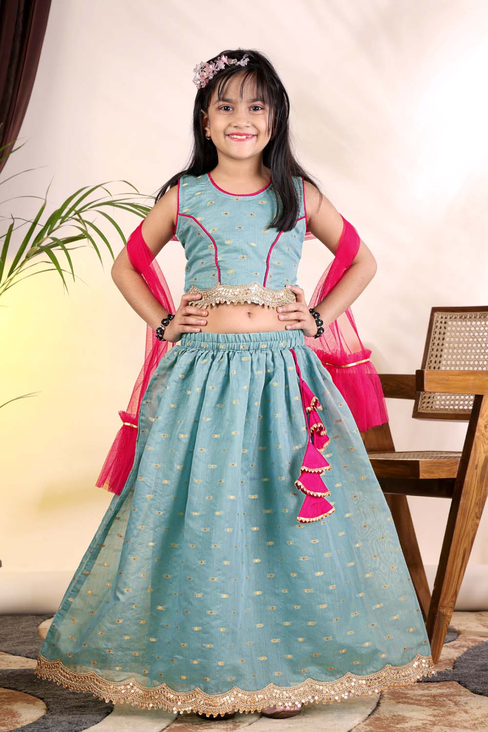 Girls Trendy Lehenga Choli Set with Net Dupatta – Kids Festive & Party Wear Ethnic Outfit