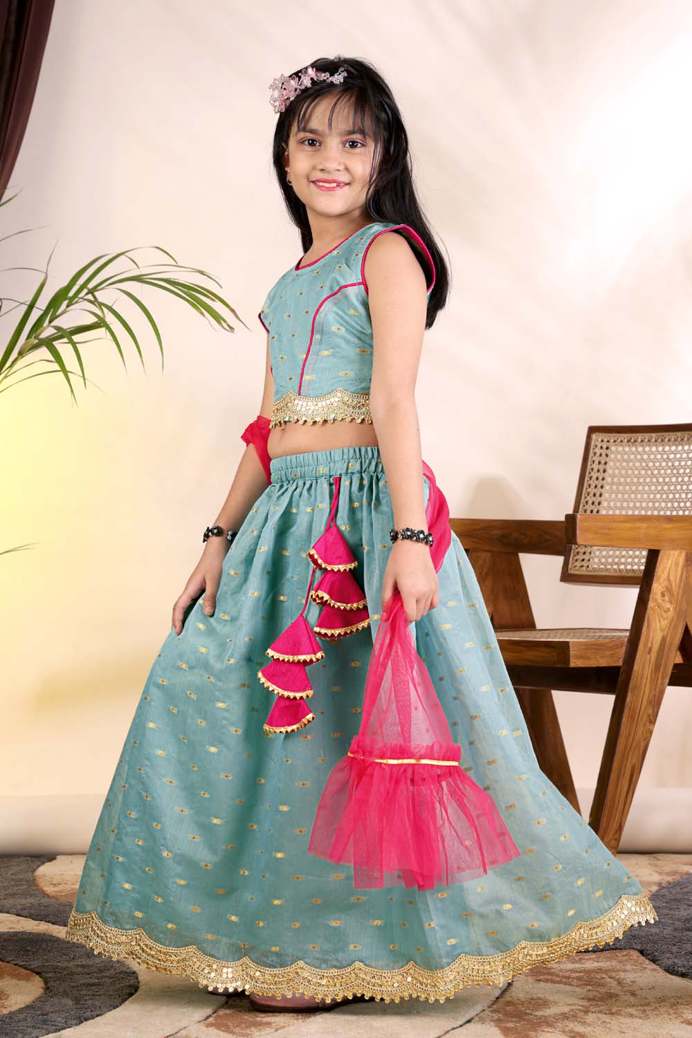 Girls Trendy Lehenga Choli Set with Net Dupatta – Kids Festive & Party Wear Ethnic Outfit