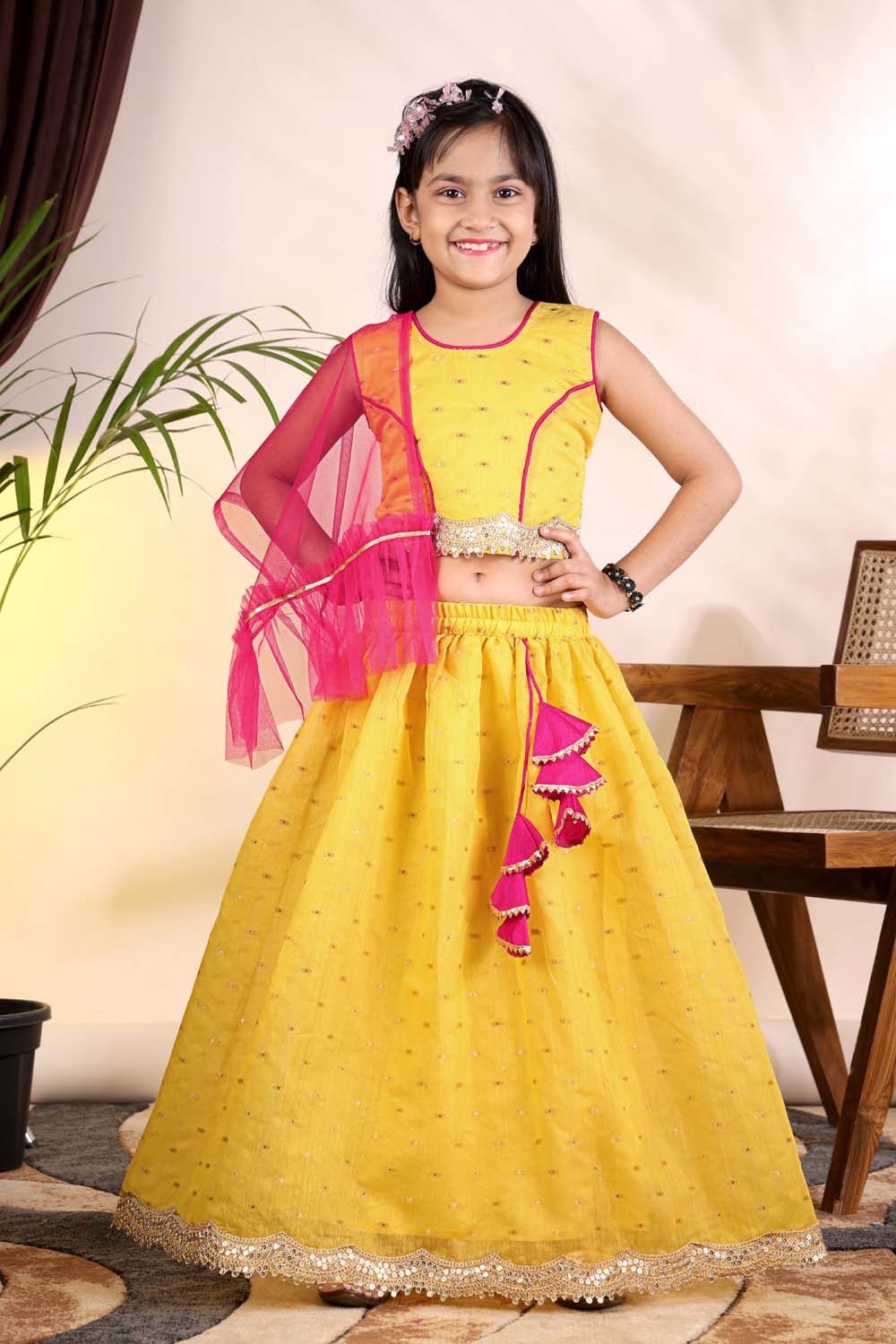 Girls Trendy Lehenga Choli Set with Net Dupatta – Kids Festive & Party Wear Ethnic Outfit