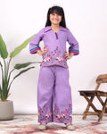 Girls Flamingo Embroidered Co-Ord Set with Wide Leg Pants | Premium Kids Ethnic Wear