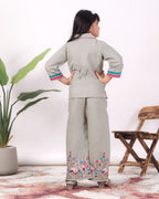 Girls Flamingo Embroidered Co-Ord Set with Wide Leg Pants | Premium Kids Ethnic Wear