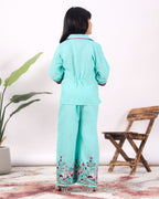Girls Flamingo Embroidered Co-Ord Set with Wide Leg Pants | Premium Kids Ethnic Wear