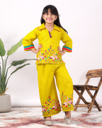 Girls Flamingo Embroidered Co-Ord Set with Wide Leg Pants | Premium Kids Ethnic Wear